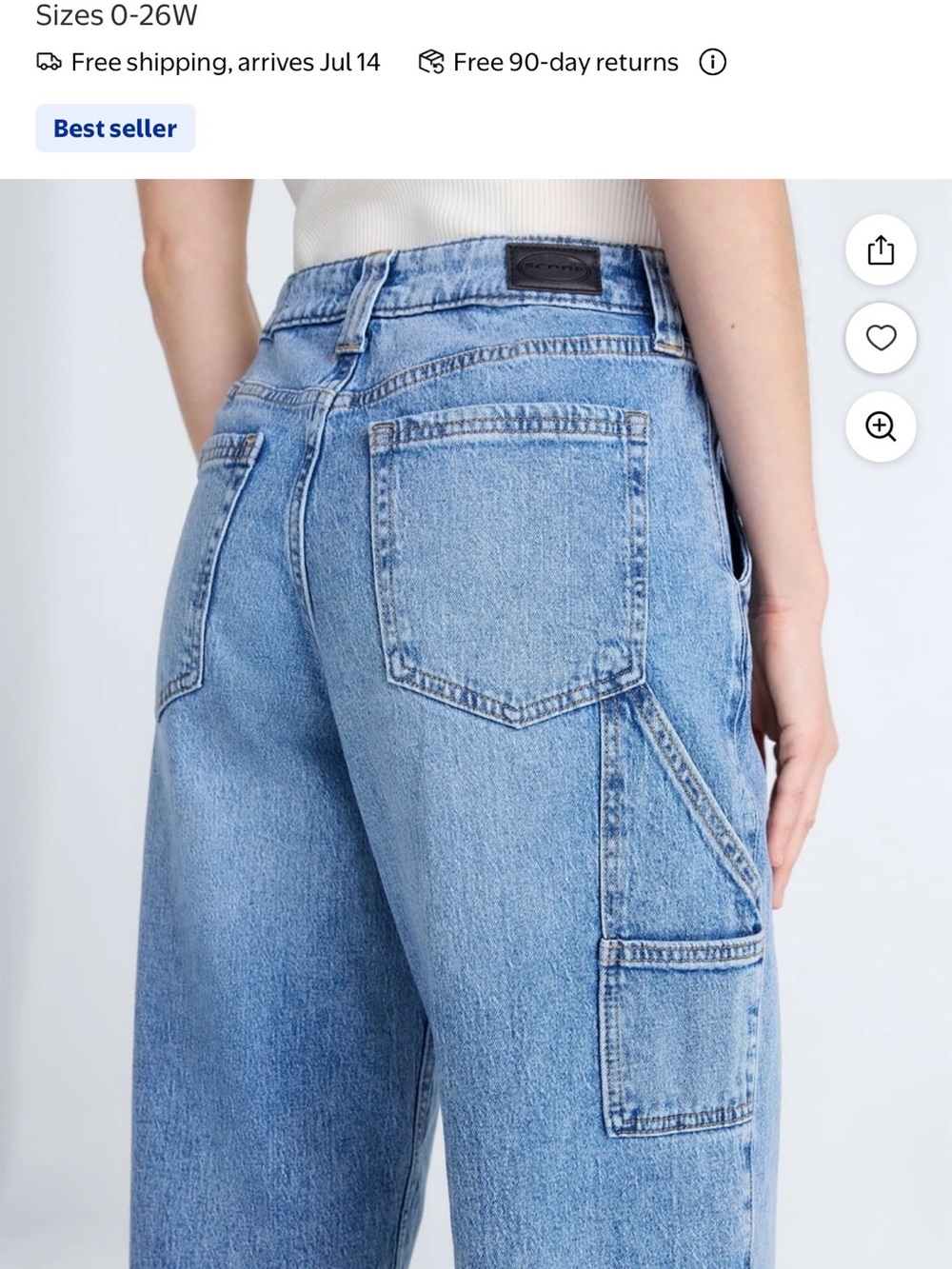 Light Wash Women’s Carpenter Jeans - Casual Wide Leg